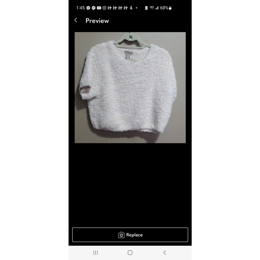 H&M Cream Fuzzy Short Sleeve Sweater Women’s Size XL NWT